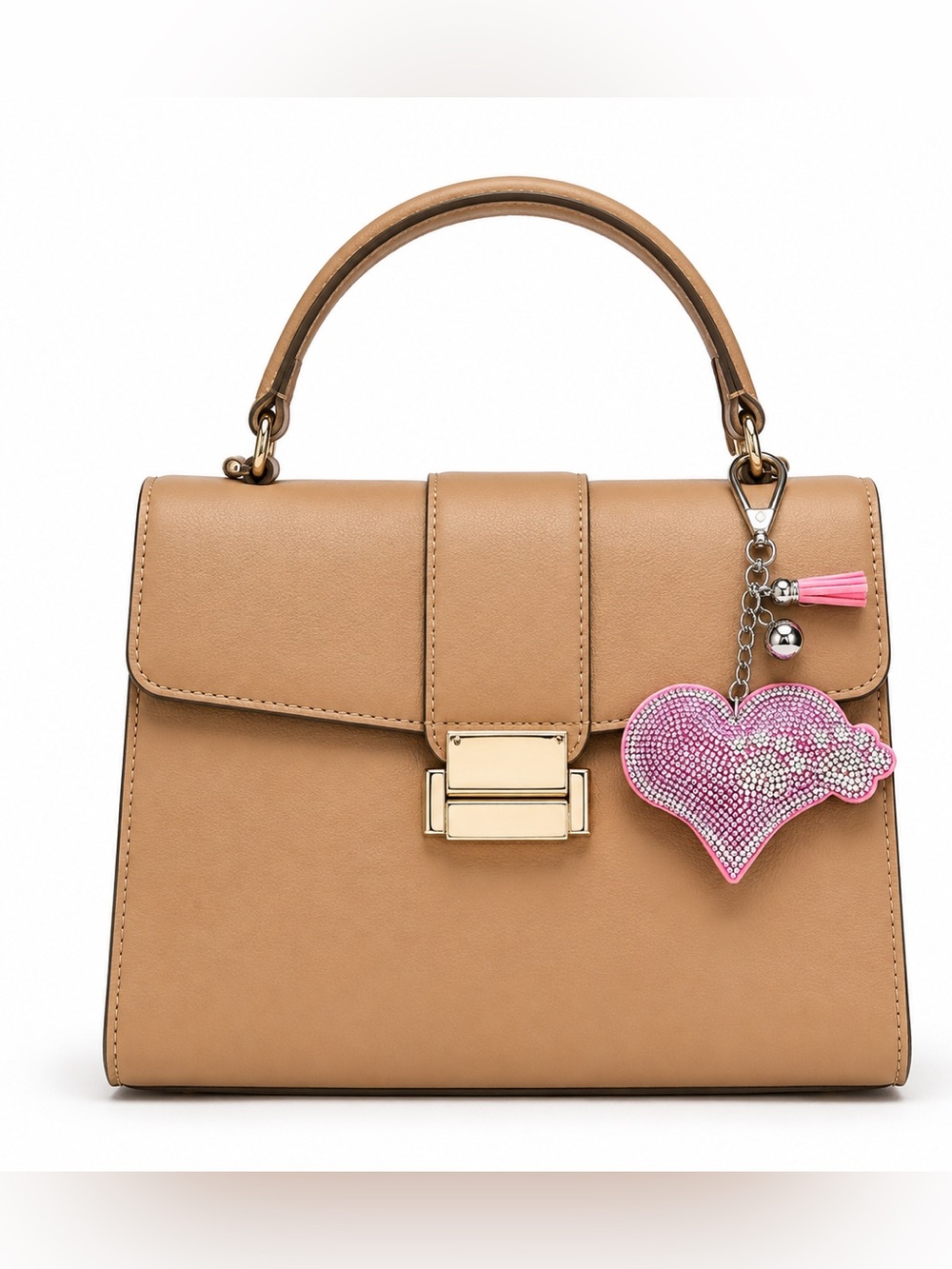 Pink Heart-Shaped Paw Print Allover Rhinestone 3.5" Silver Keychain Bag Charm